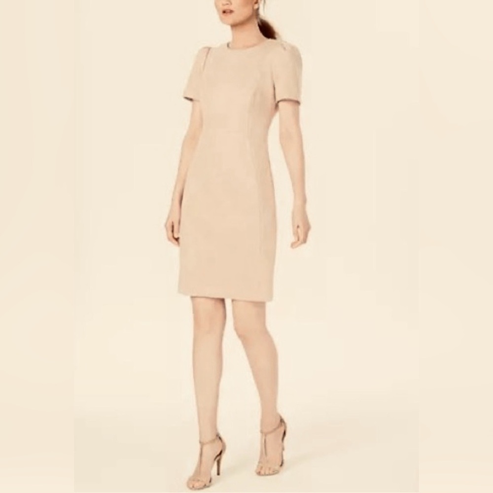 Calvin Klein blush velvet Women's Short Sleeve Beige Sheath Dress